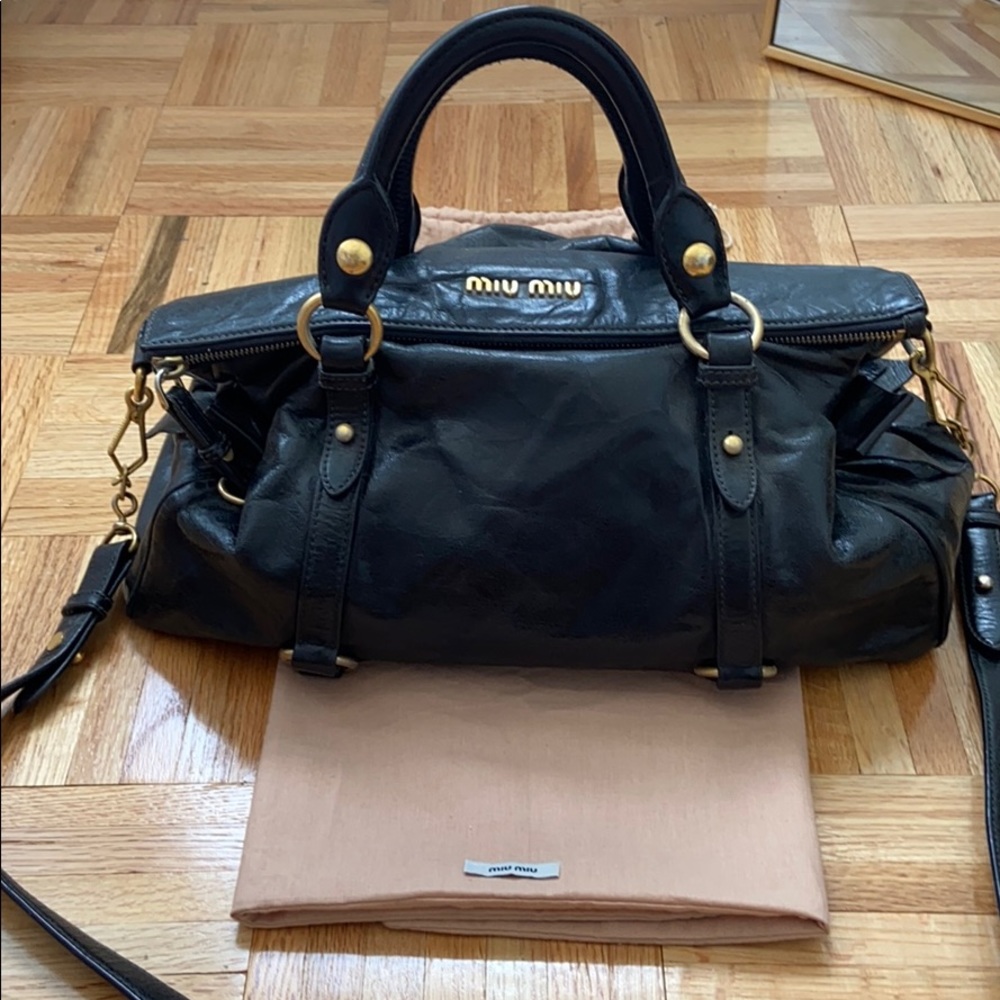 Miu Miu Black Vitello Bow Bag with Strap & Dustbag